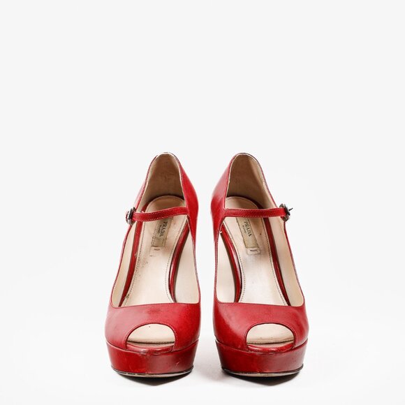 Prada Red Patent Leather Mary Jane Platform Pumps - Picture 2 of 10